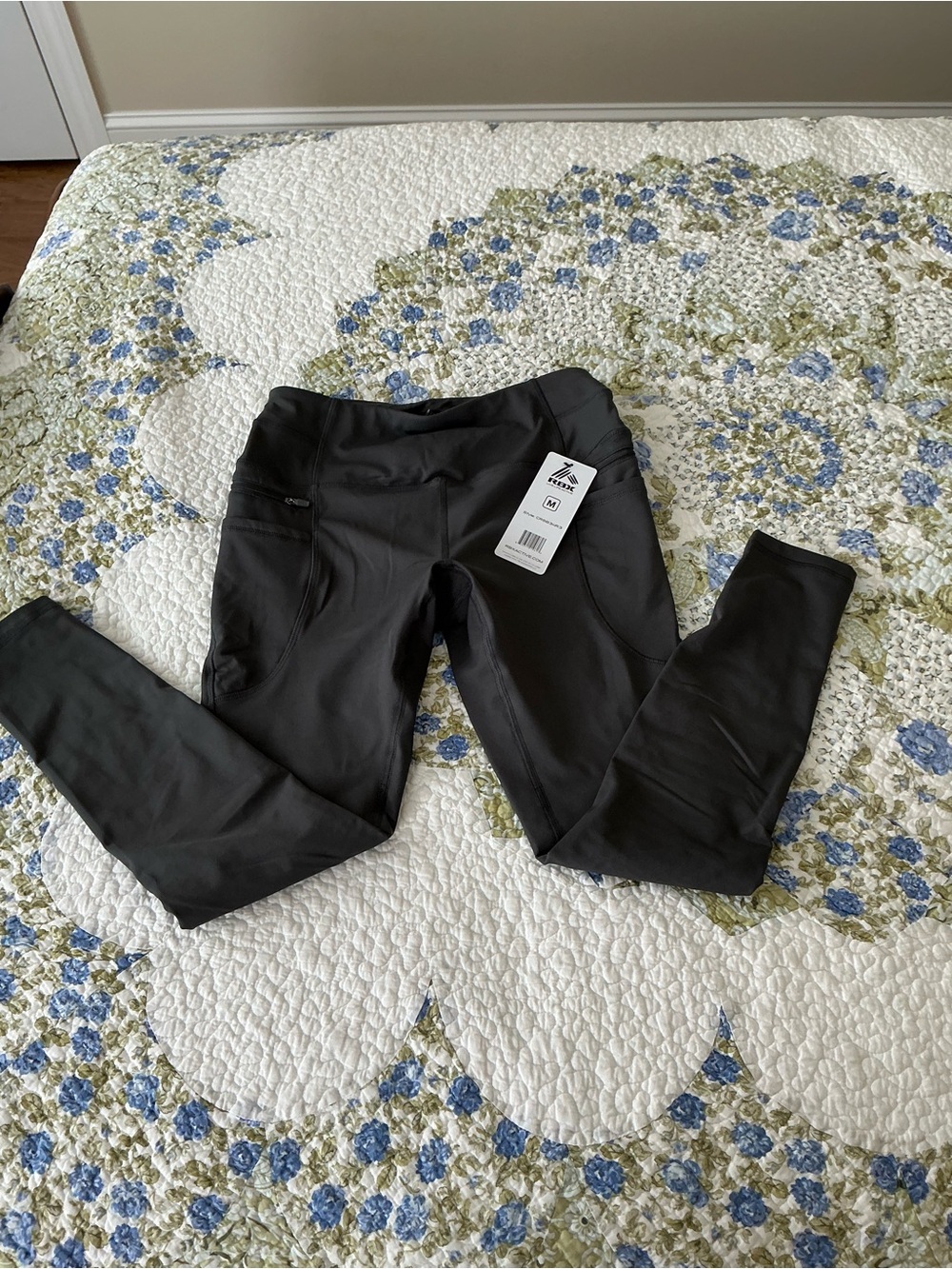 RBX Black High-Waist Athletic Fleece Lined Leggings with Inner Logo NWT